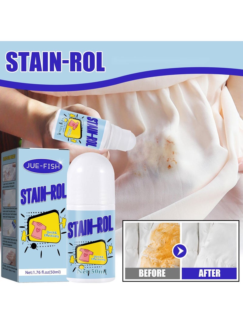 JUE FISH Portable Water-Free Laundry Roll-On White Stain Remover Oil Stains Coffee Stains, Makeup Stains - Image 1